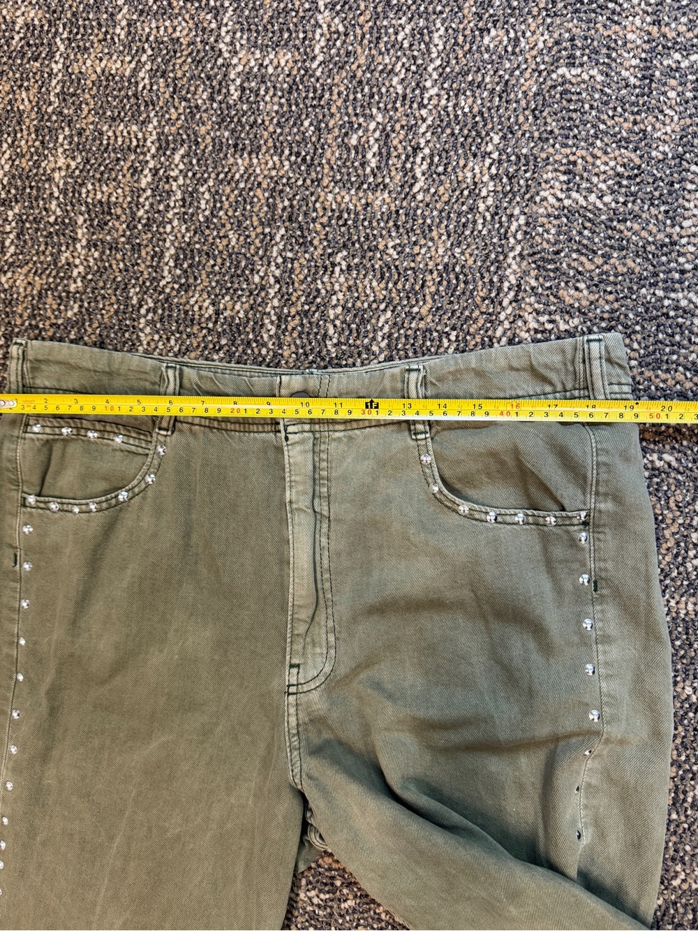 Anthropologie Pilcro Studded Wide Leg Pants Olive Sage Green Size 34 - Picture 5 of 7